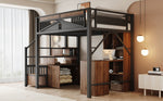 Metal Loft Bed 140x200cm Safety Enclosure with Window Ladder Locker Black
