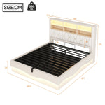 Upholstered Bed 180x200 Hydraulic Storage LED/USB Linen Beige