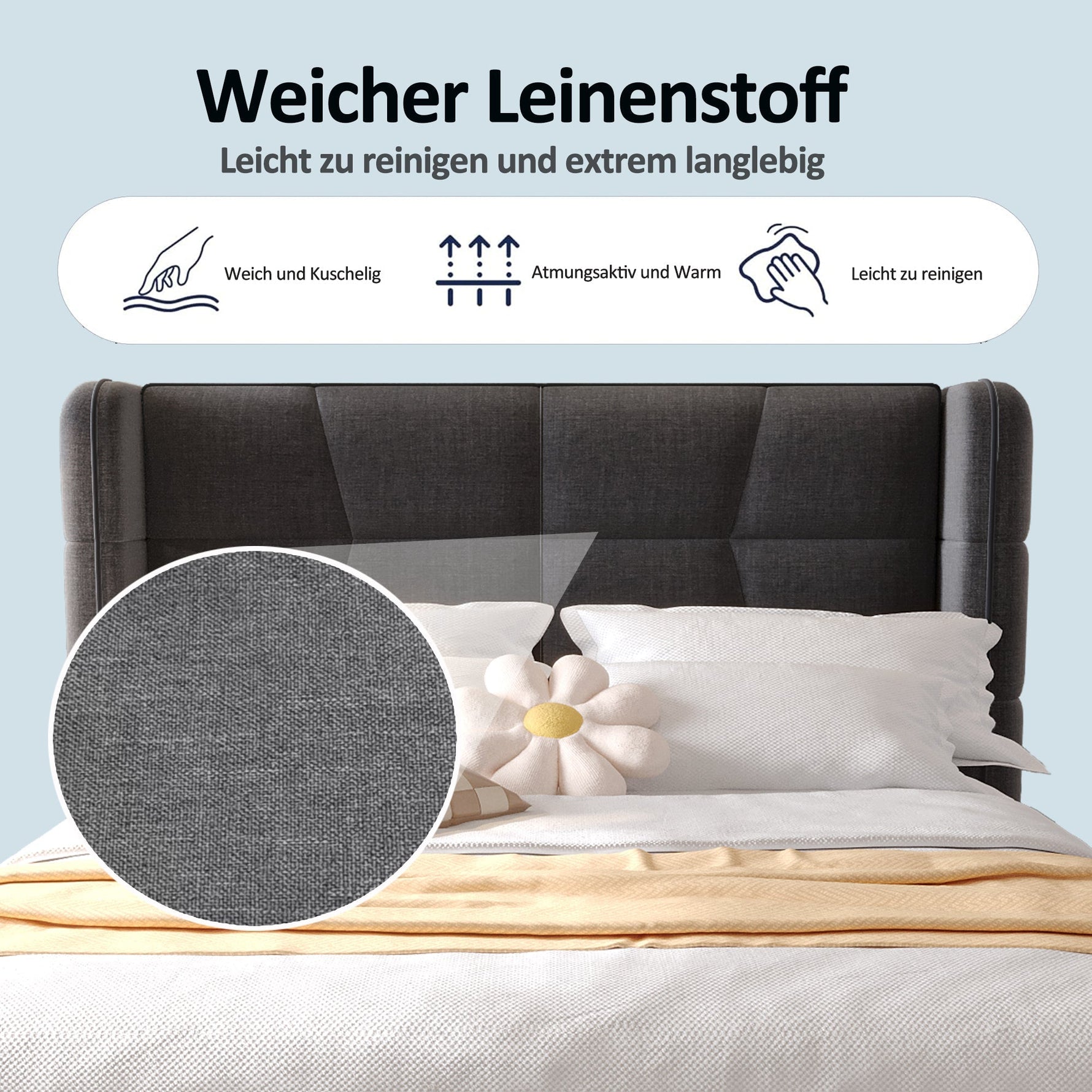 Upholstered Bed 90x200cm Pneumatic Storage Slatted Base - Linen Grey