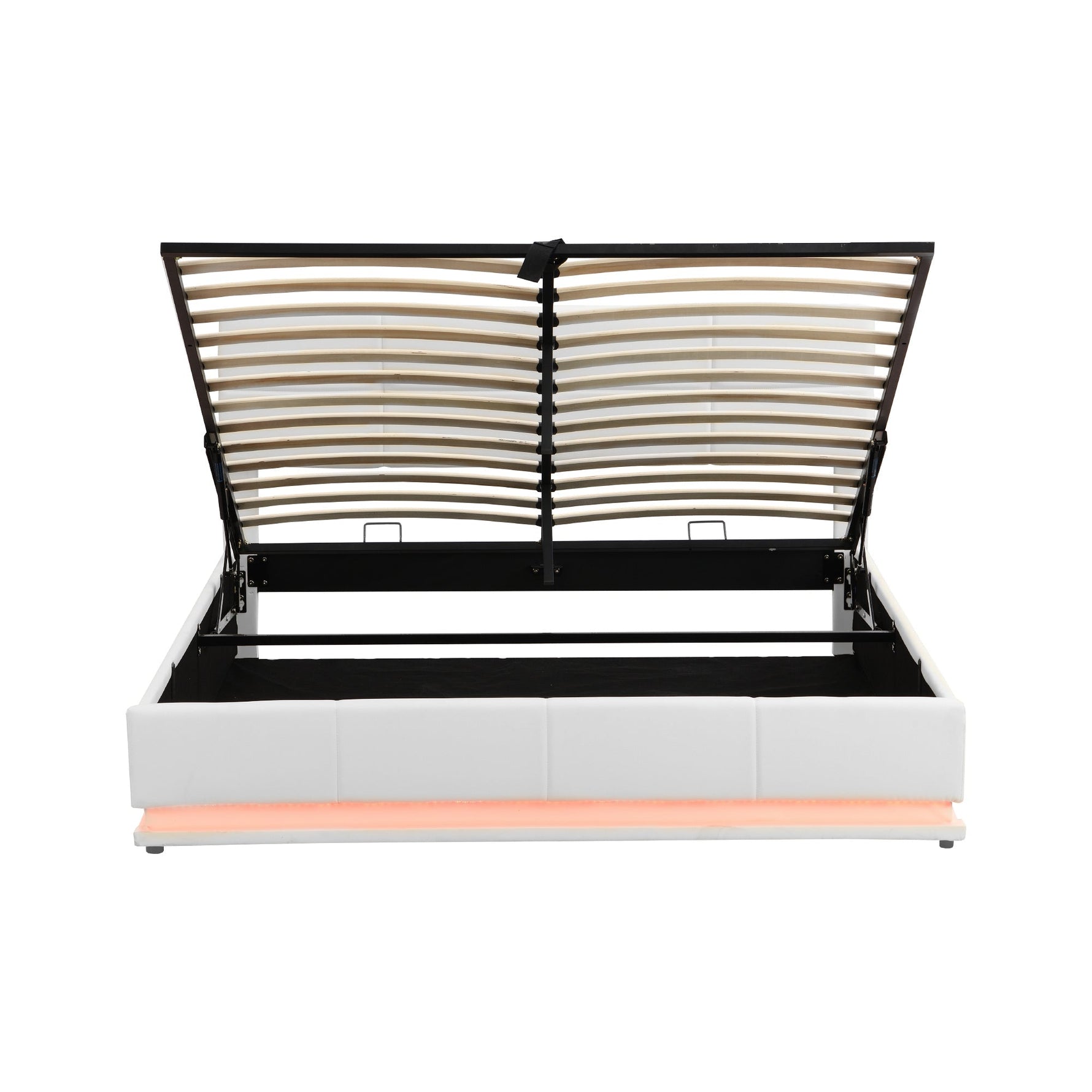 Upholstered Bed 180x200cm Hydraulic Storage LED Faux Leather - White