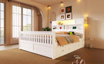 Platform Bed Frame with Storage Shelves, LED, USB and 4 Drawers, 160x200cm, White