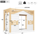 House Bunk Bed 90x200cm Loft Bed with Window, White & Natural Wood