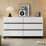 Living Room Sideboard, 6-Drawer High-Gloss Cabinet with Metal Legs, White/Black
