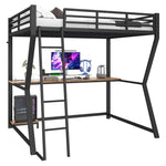 Loft Bed 140x200cm Desk Console Shelf LED USB/Power Stairs - Black