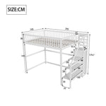 Loft Bed, 140x200 with Stairs, Storage, Wardrobe, White Wood