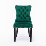 Nikki Collection Tufted Upholstered Dining Chair Wood Legs Nailhead Trim Set of 2 - Green Velvet