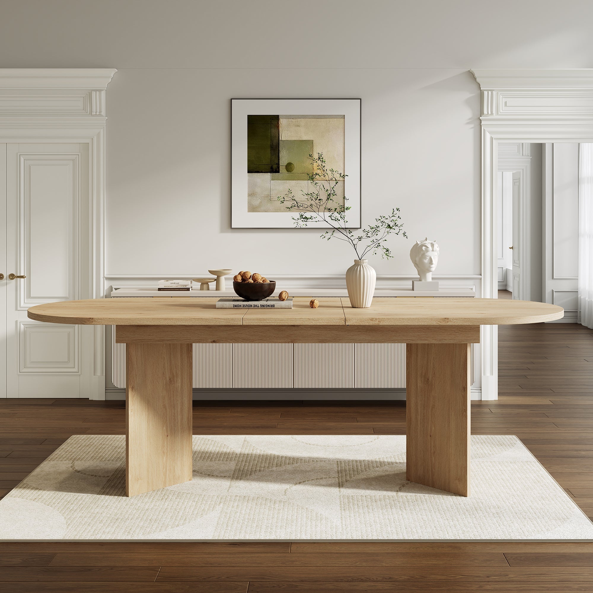 Extendable Dining Table 160/200x90cm 6-8 Seater Rounded Top - Oak Color