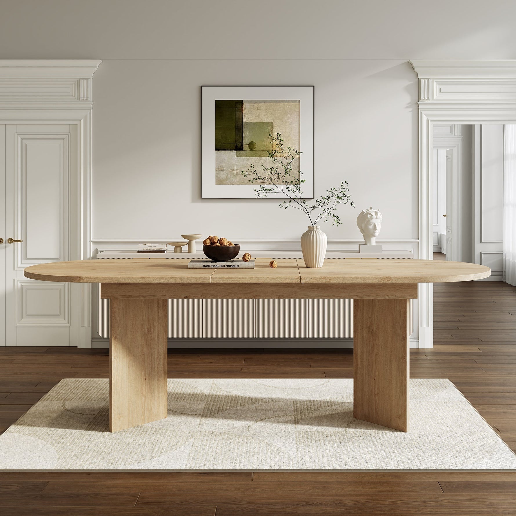 Extendable Dining Table 160/200x90cm 6-8 Seater Rounded Top - Oak Color