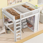 Loft Bed 140x200cm Desk Wardrobe 3 Drawers Storage Stairs - White