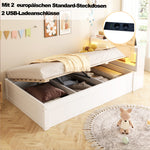 Sofa Bed 90x200cm with Storage & LED Light, Solid Wood, White