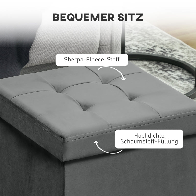 Folding Storage Stool with Storage Box, Foam, MDF, Grey