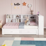 Solid Wood Sofa Bed 90/180*190cm Pull-Out Storage Drawers, White