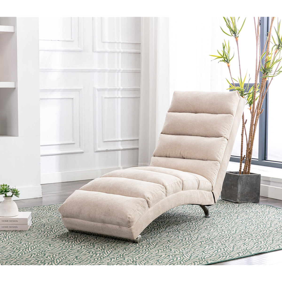 Relaxation Lounger, Fixed Reclining Sofa with Vibration and Side Pockets, Modern Furniture