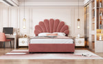 Upholstered Bed, 140x200cm, Floral Headboard, Hydraulic Storage, Pink Velvet