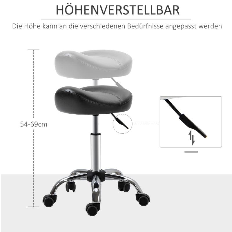 Rolling Stool Height Adjustable Work Stool, Rotatable Faux Leather Black