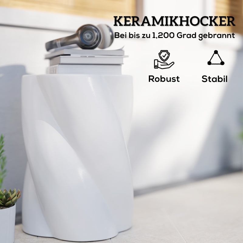 Ceramic Spiral Stool, 120 kg Load, Weatherproof, White