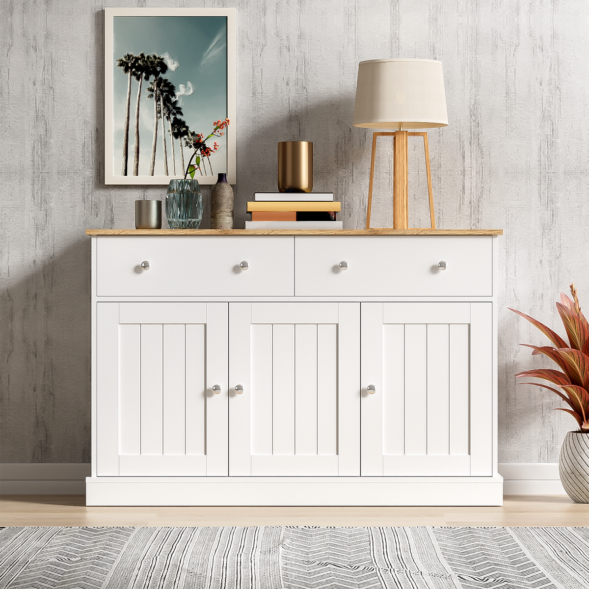 Sideboard, Engraved Texture Living Room Cabinet
