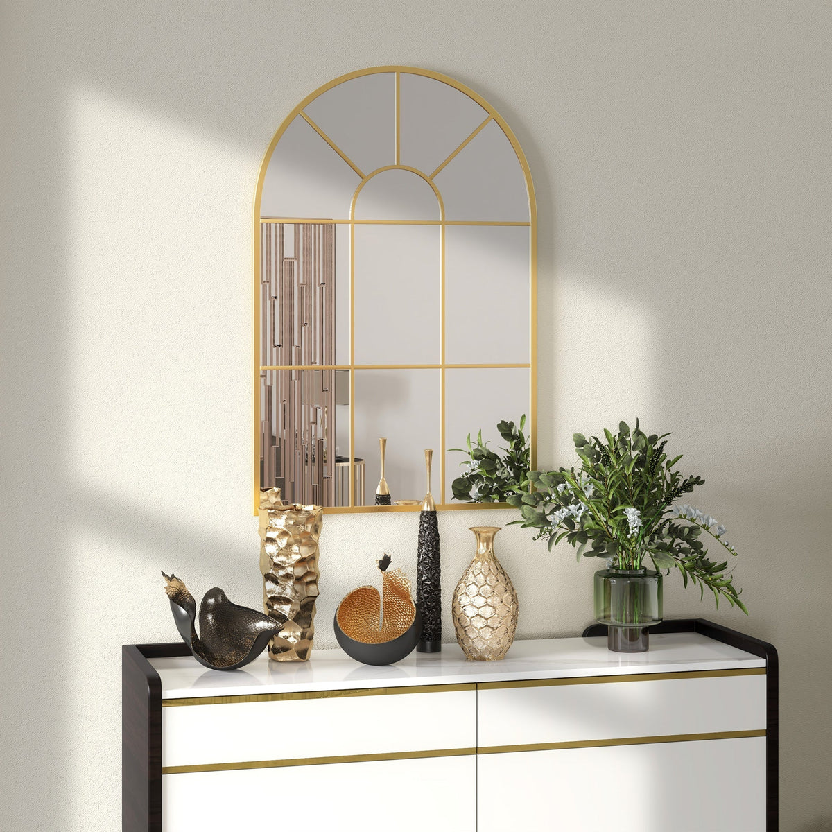 Wall Mirror, Window Mirror, Decorative Hanging, Gold Metal