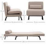 Sleeper Chair Folding Recliner with Bed Function, Adjustable Backrest, Beige Linen Look