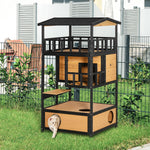 Cat House, 4 Levels with Stairs, Winter-Proof, Yellow Fir Wood