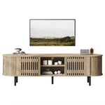 TV Cabinet Lowboard 160x40x47cm Openwork Design 2 Cabinets for 65" TV - Natural Wood