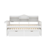 Sofa Bed 90*200, Pull-Out 90*190, 2 Drawers, Storage, USB Socket, Wooden, White