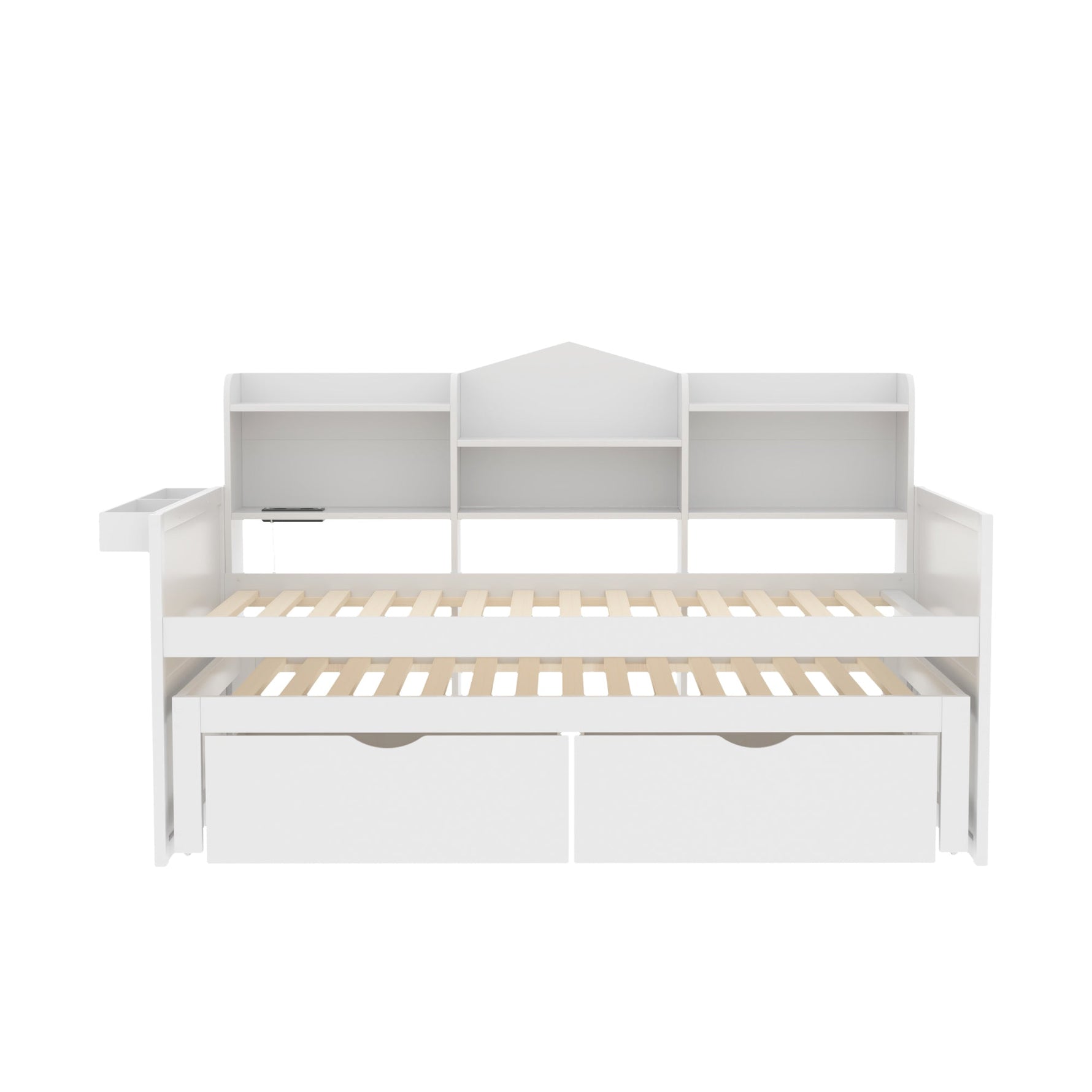 Sofa Bed 90*200, Pull-Out 90*190, 2 Drawers, Storage, USB Socket, Wooden, White
