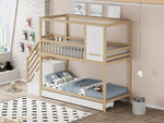 Bunk Bed, 90x200cm House Shape with Drawers & Ladder, Solid Wood, Wood Color