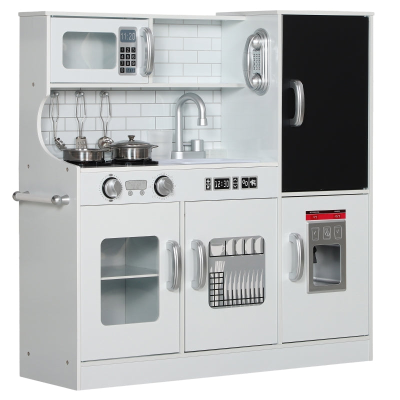 AIYAPLAY Children's Kitchen Play with Telephone, Chalkboard, Microwave, Stove, Sink, Ice Cube Maker, White
