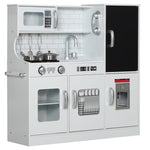 AIYAPLAY Children's Kitchen Play with Telephone, Chalkboard, Microwave, Stove, Sink, Ice Cube Maker, White