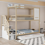 Bunk Bed, 90x200cm House Shape with Drawers & Ladder, Solid Wood, Wood Color