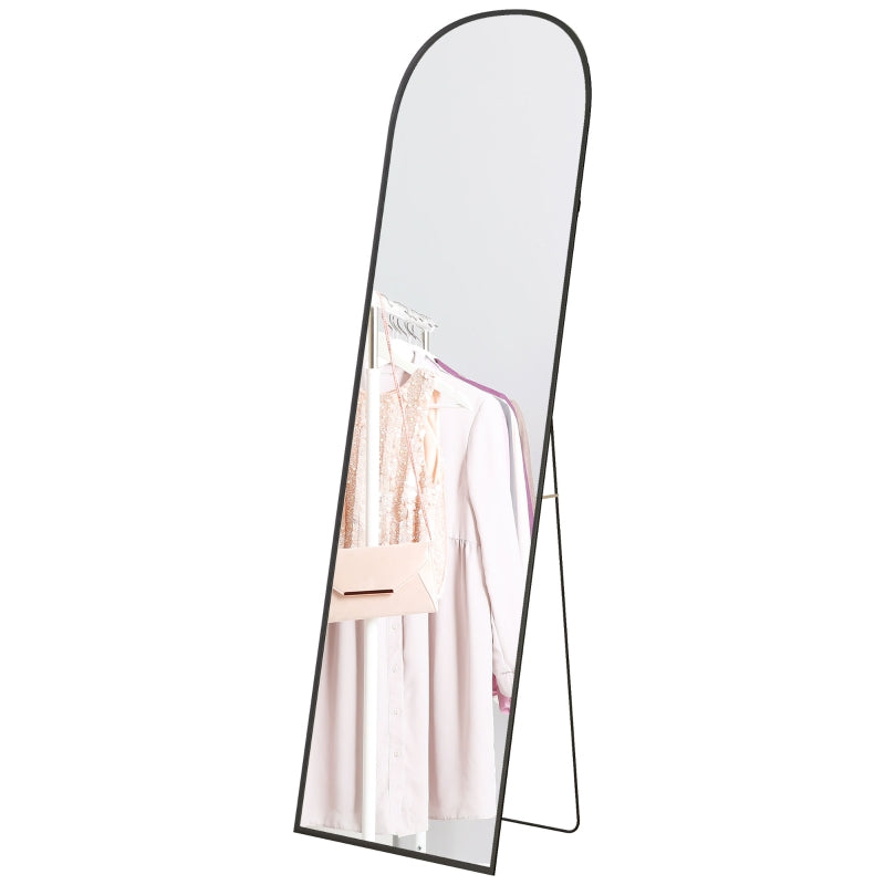 Full-Length Mirror, Curved Standing, Shatterproof Glass, Aluminum Frame, Black