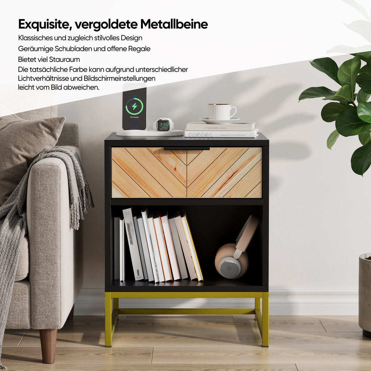 Modern Bedside Table with Drawer & Open Compartment 43x40x55 cm