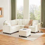 Chenille Corner Sofa Bed with Ottoman and USB Charging, Beige