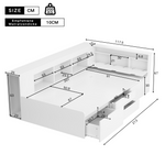 Children's Single Bed 90x200cm Multifunctional Storage Drawers Bookshelf - White