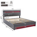Upholstered Bed 160x200cm with LED & Storage, Grey PU