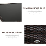Dining Table, Poryrattan Glass 150x85x74cm Safety Glass, Brown/Black