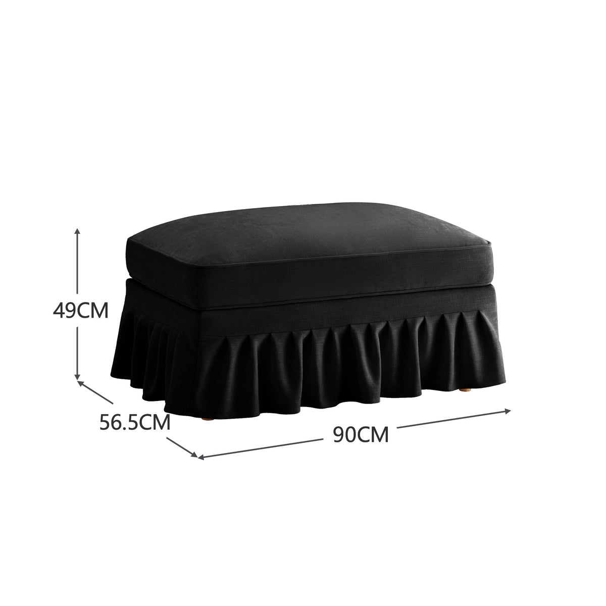 Windsor Stool with Removable Ruffled Skirt and Chenille Fabric, Black