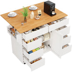 Extendable Kitchen Island Trolley 8 Drawers Worktop Wheels - White