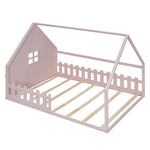Flatbed Children's Bed 140x200cm House Rail - Pine Wood Pink