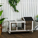 Small Animal Hutch for Dwarf Rabbits, Guinea Pigs, with Wheels, Coffee