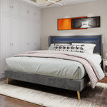 Upholstered Bed, Modern Minimalist LED Headboard, 160x200 cm, Grey