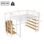 Loft Bed 140x200 with Safety Stairs Storage Wardrobe - White