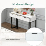 Modern Console Table with Drawers, Gold Frame, Adjustable Foot Pads, Elegant Handles (White+Black)