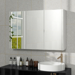 Bathroom Mirror Cabinet, 3 Mirrored Doors, Wall Mounted, White Chipboard