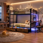 Bunk Bed 90x200cm with Desk, LED & Storage Drawers, Metal