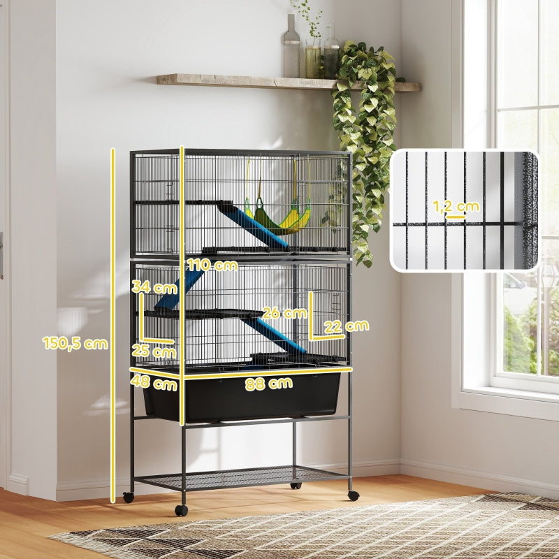 Small Animal Cage, 5 Levels, Non-Slip Ramps, Hammock, Dark Grey
