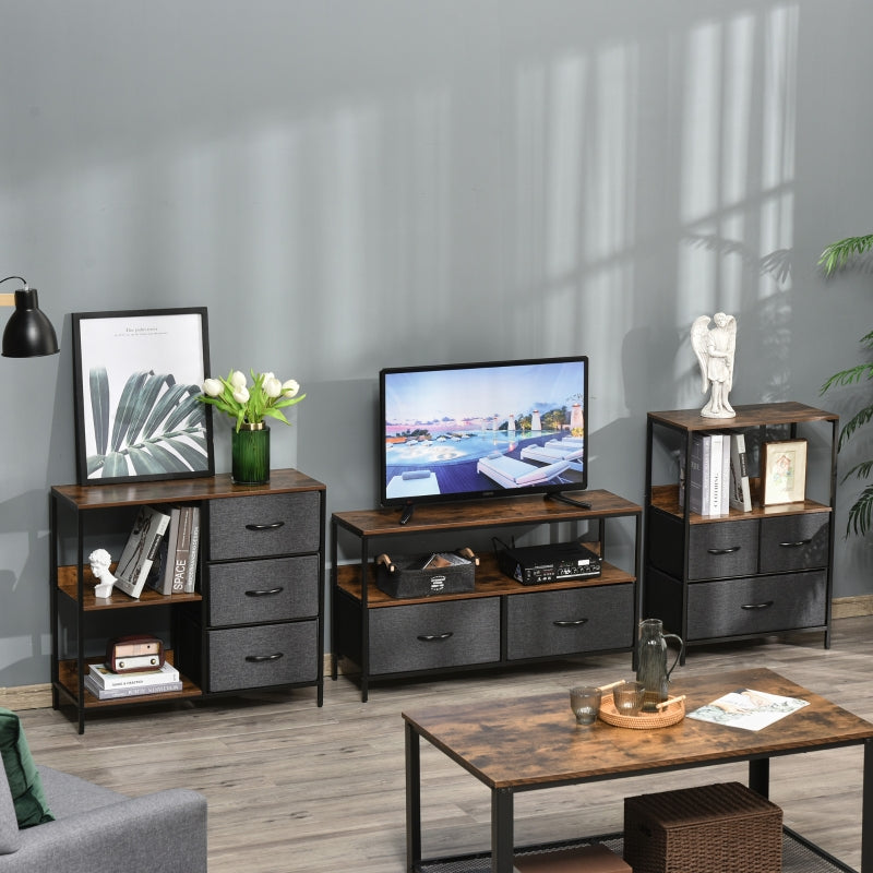 Storage Chest of Drawers, 3 Fabric Drawers and Shelves, Brown and Gray Metal