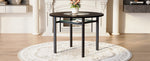 Round Dining Table 100cm Minimalist Black Wood Grain Grey Glass Insert Metal Frame