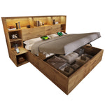 System Bed with Hydraulic Storage, Bedside Tables, LED & USB-C, 160x200cm, Oak Look Wood